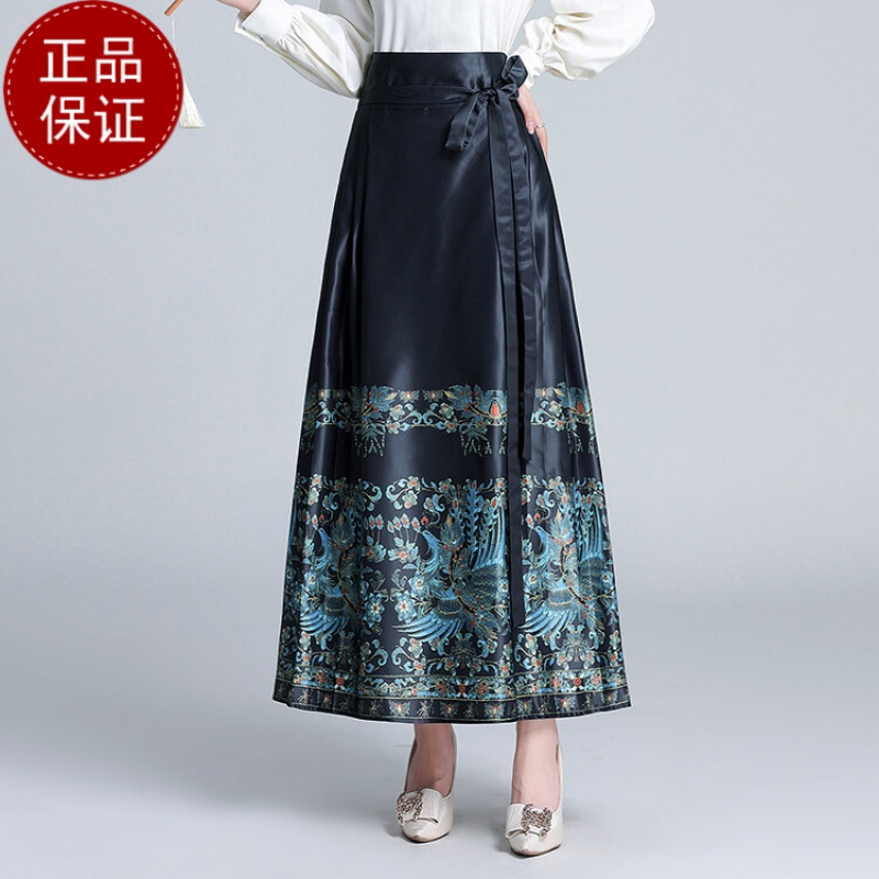 免费试穿2024新款国风新中式印花马面裙女高腰新款春秋改良汉服小个子白色半身裙子气质新中高清大图