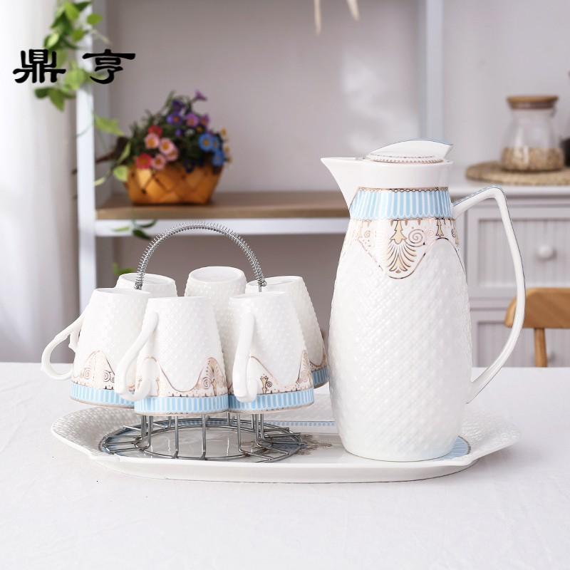 鼎亨茶具家用欧式水杯冷水壶凉水壶陶瓷杯水具套装耐热杯具配托盘