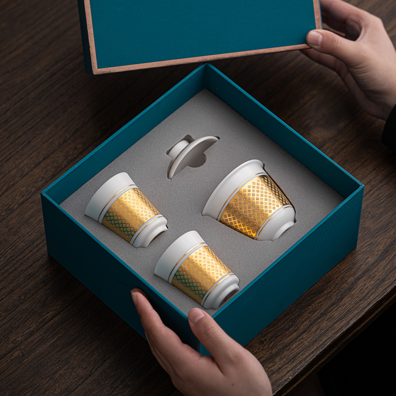 苏氏陶瓷(SUSHI CERAMICS)冰种秦器茶具二才盖碗带两杯小套组非遗传承人陈国再作品功夫茶具