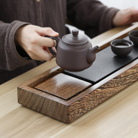 苏氏陶瓷 SUSHI CERAMICS 整块鸡翅木乌金石茶盘可干泡可排水功夫泡茶台茶托52*15cm