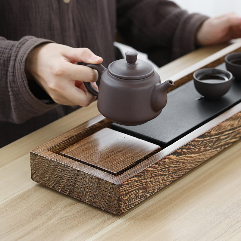 苏氏陶瓷 SUSHI CERAMICS 整块鸡翅木乌金石茶盘可干泡可排水功夫泡茶台茶托52*15cm