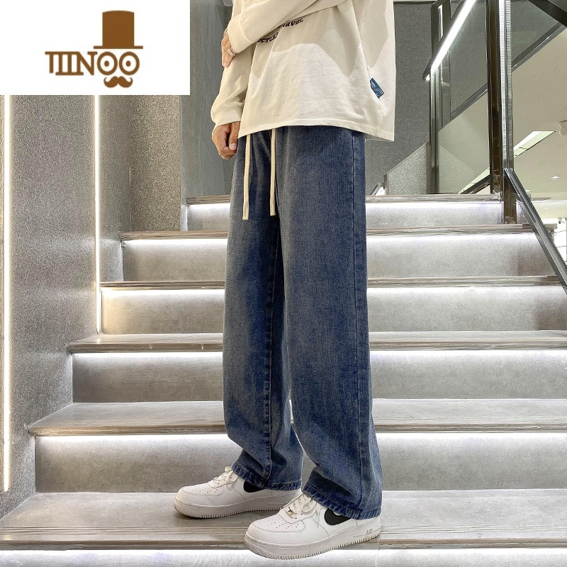 YANXU黄泥染牛仔裤男款美式宽松直筒长裤夏季高街潮牌水洗阔腿休闲裤夏高清大图