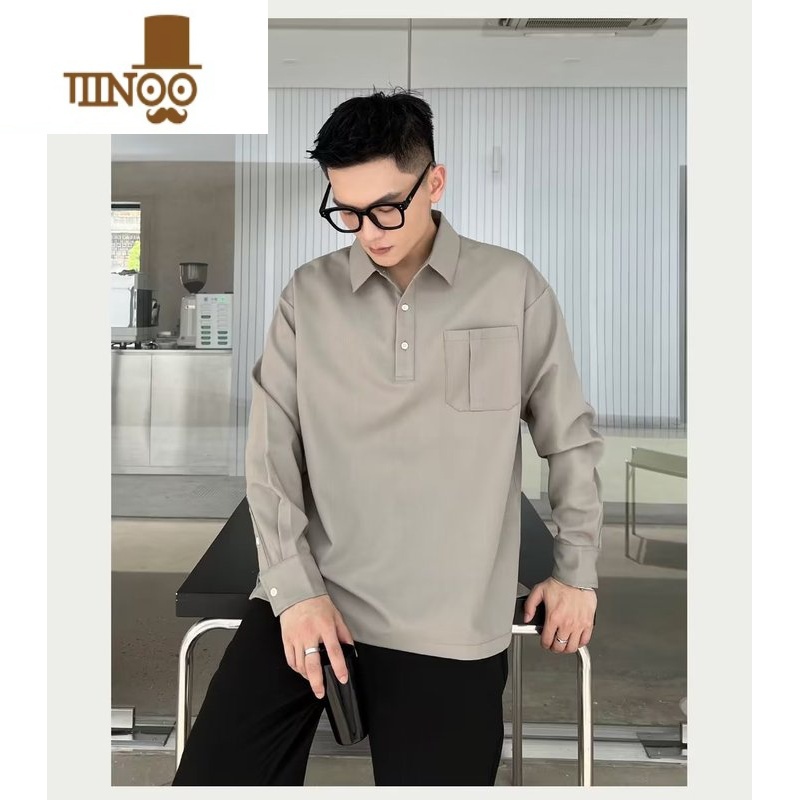 YANXU2023男士新款衬衫休闲百搭宽松商务衫长袖薄款潮薄高清大图