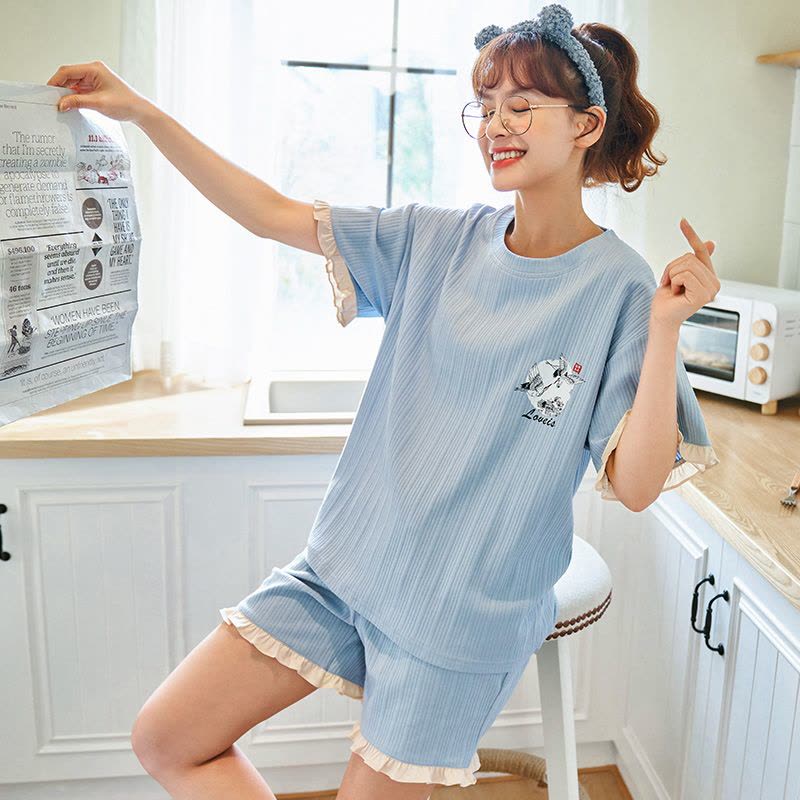 玳恩睡衣女夏季薄款纯棉套装女短袖短裤韩版卡通学生少女家居服可外穿图片