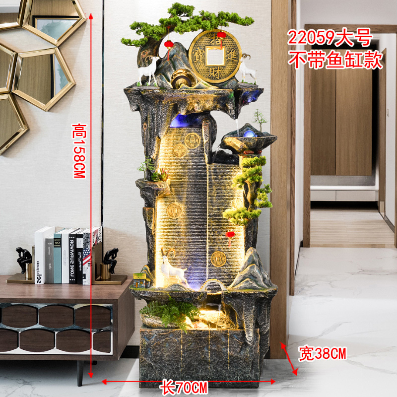 客厅水幕墙鱼缸假山喷泉办公室招财高山流水摆件循环水系景观落地