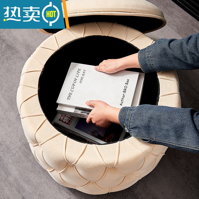 敬平轻奢拉扣圆凳现代简约矮凳家用换鞋凳儿童收纳储物凳客厅脚踏凳子收纳凳高清大图