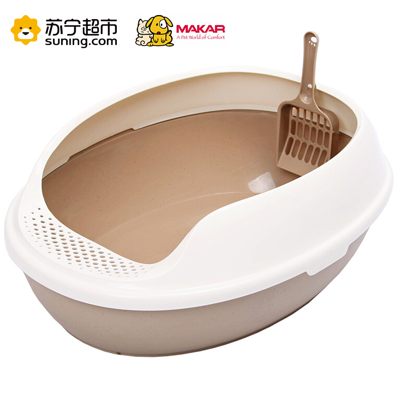 美卡（makar）中号半封闭猫砂盆双层蛋形通用猫厕所漏砂踏板防外溅 蓝色