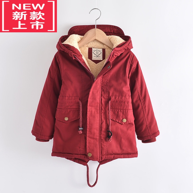 可莉允热卖冬季男女童加绒加厚燕尾服棉风衣外套儿童中小童棉服