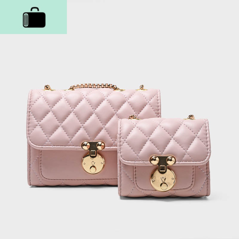 高级感小包包2020新款韩版女包洋气菱格链条包单肩斜挎包NEWLAKE_553 粉色买大送小