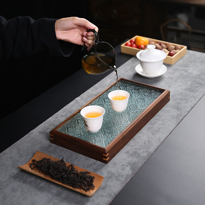 实木茶盘茶托盘长方形日式玻璃托盘家用点心盘早餐水果盘