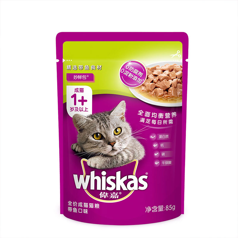 伟嘉妙鲜包全价成猫猫粮带鱼口味 85g*12包高清大图