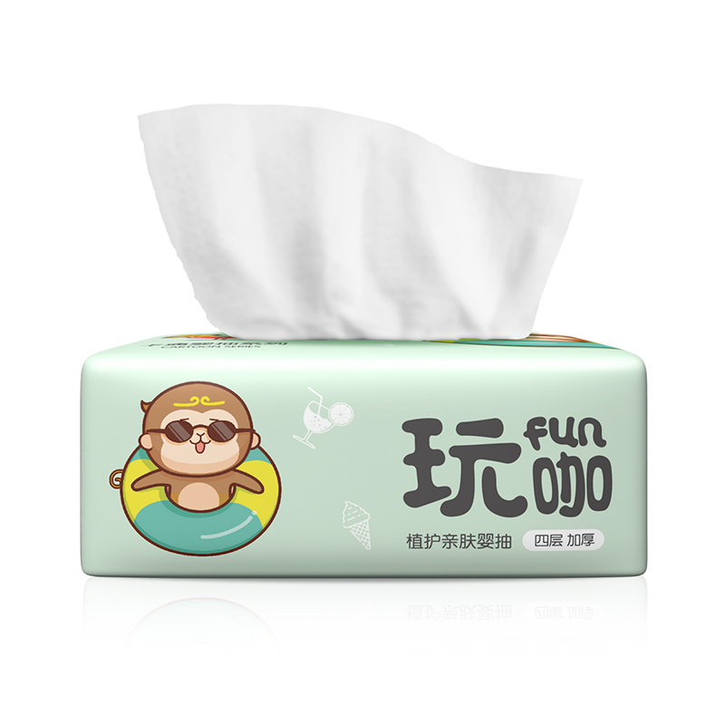 植护 抽纸 玩咖系列(绿)4层加厚280张*30包 小规格柔韧纸巾整箱