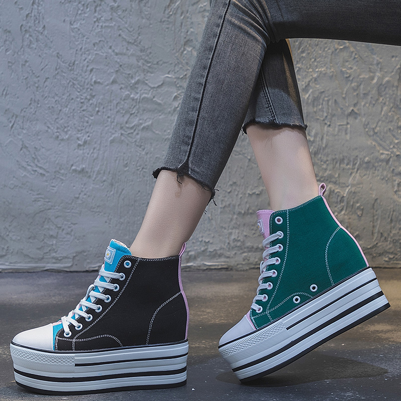 松糕底帆布鞋女鞋高帮