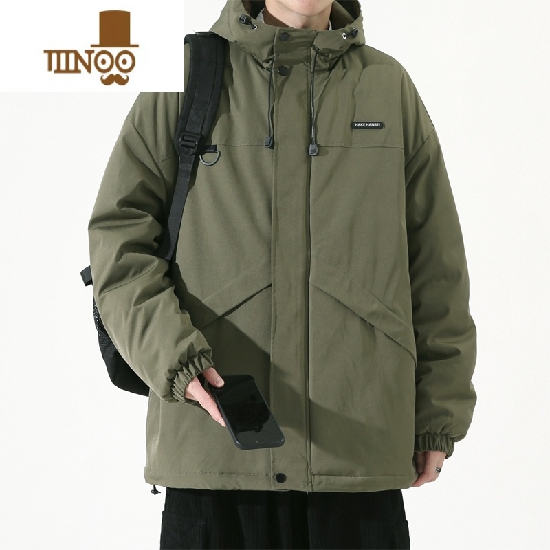 YANXU机能连帽冲锋棉衣男士冬季潮牌加厚加绒袄子保暖男款羽绒棉服外套 2XL推荐145-165斤 21军绿