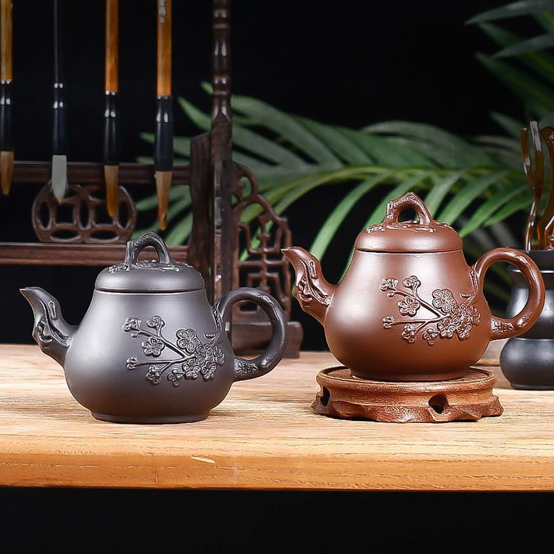 宜兴紫砂壶不锈钢内胆过滤泡茶茶壶功夫茶具单壶手工茶杯套装家用 棕色小藏龙石瓢壶(带滤网)