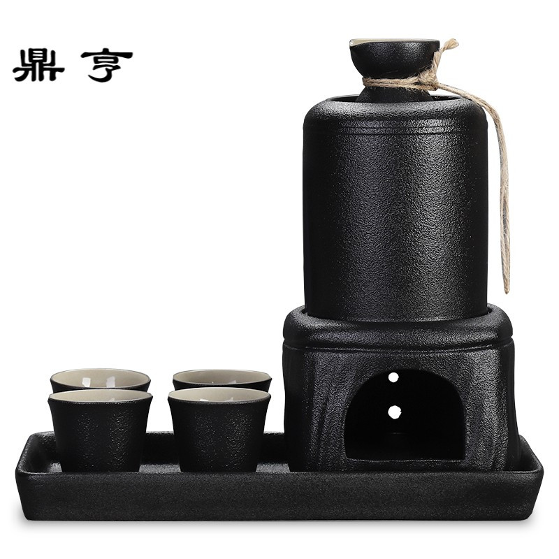 鼎亨温酒器烫酒壶家用热酒器黄酒煮酒器白酒煮酒壶黑陶瓷酒具酒杯