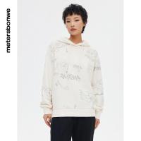 美特斯邦威连帽套头卫衣女2022新款时尚宽松印花女士上衣_680 165/L（120-145斤） 白色组