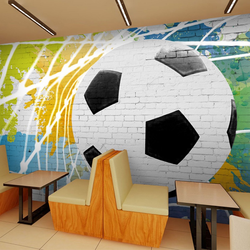 足球主题砖墙涂鸦壁纸壁画休闲吧男士服装店商场卧室背景墙壁纸壹德壹