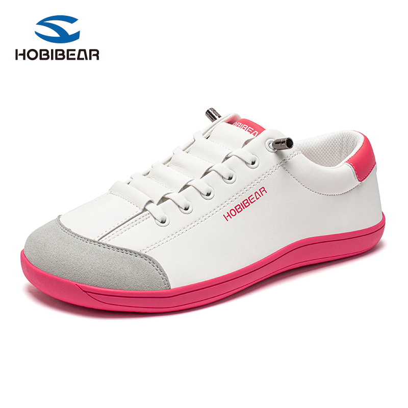 HOBIBEAR男鞋宽头零落差鞋底赤足鞋秋季皮面舒适轻便男士一脚蹬 白玫红 46码