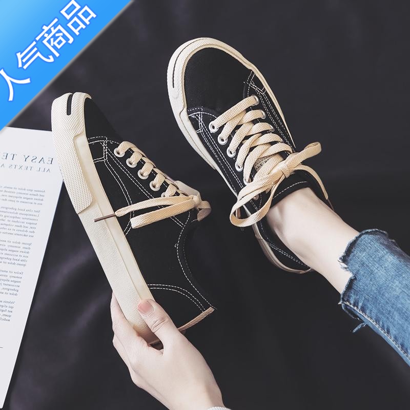 SUNTEK香港帆布鞋女2023春夏百搭女鞋韩版低帮软底黑色学生小众板鞋潮in高清大图
