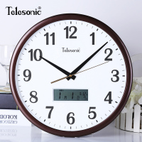 TELESONIC/天王星挂钟客厅静音钟表简约日历时钟现代挂表石英钟 LED显示静音扫秒机芯 14英寸