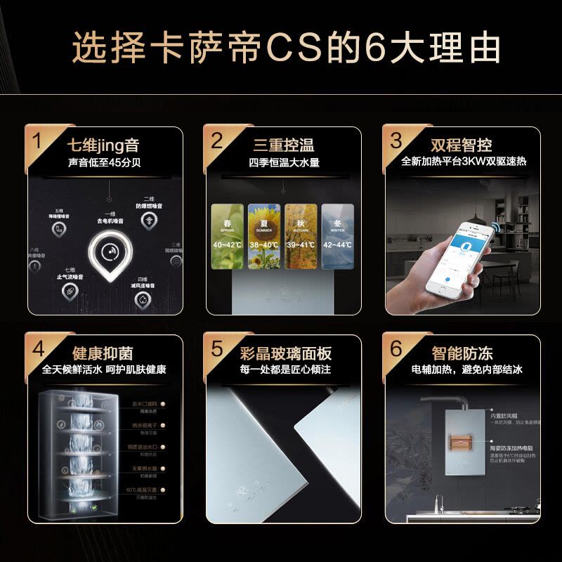 卡萨帝16升燃气热水器 七维降噪 双重智控 四季恒温 智能抑菌JSQ31-16CS(PRO)BWU1图片