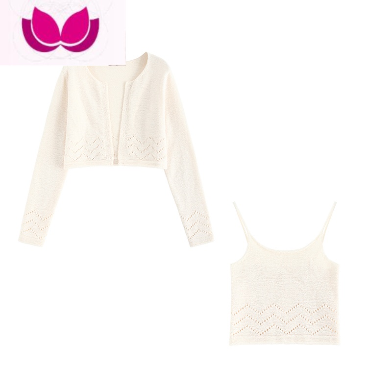 七斓洋气小衫漂亮套装女2023春季新款短款针织开衫吊带背心套高清大图