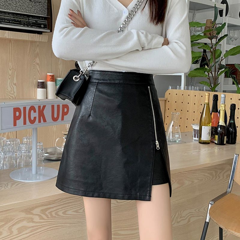 大码女装胖mm皮裙高腰显瘦遮胯半身裙子女