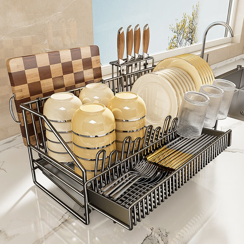 丽佳邦厨房沥水架奶白碗碟架+刀架+菜板架高清大图