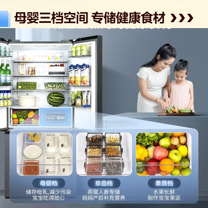 美的505升十字对开门冰箱一级能效风冷无霜双系统双循环家用大容量四开门电冰箱MR-531WSPZE 苍穹灰高清大图