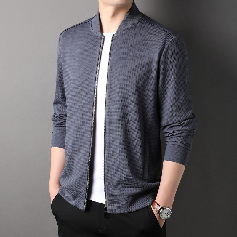 华夫格休闲套装男运动两件套春秋季棒球领长袖卫衣外套潮流长裤