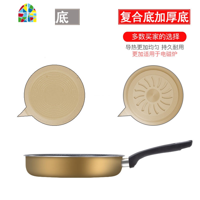 平底锅无油烟不粘锅煎锅燃气电磁炉厨房烹饪锅具 FENGHOU [26CM]金色普通底[带盖]送竹铲+清洁刷高清大图