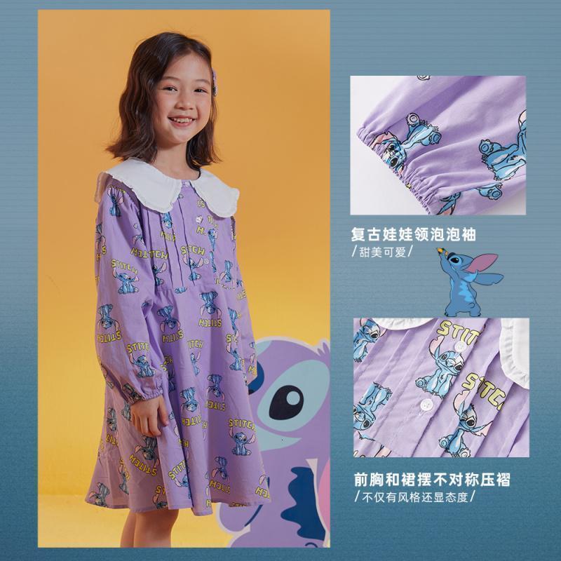 [1件3折价:85.5]moomoo童装女童连衣裙春秋新款儿童娃娃领史迪奇裙子高清大图