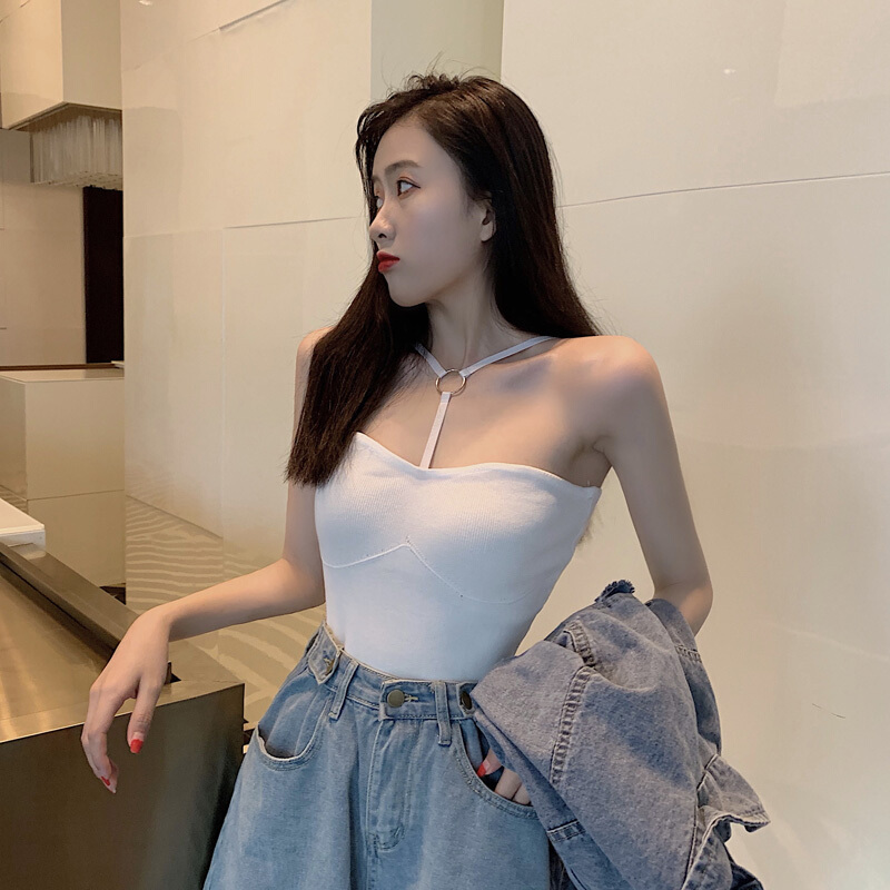 百搭夏季新款韩版复古个性挂脖纯色抹胸吊带性感内搭小背心打底上衣女