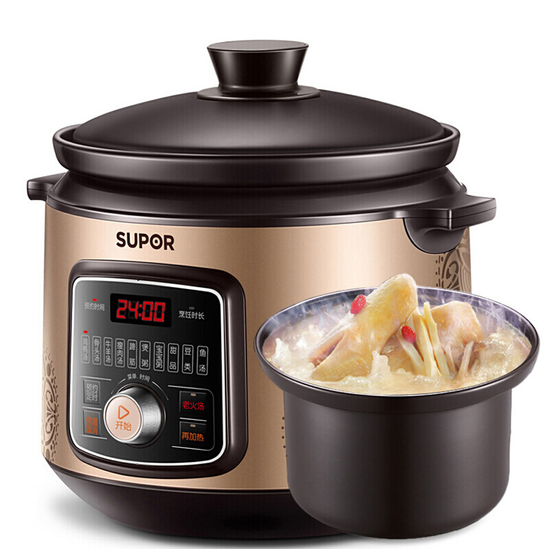 苏泊尔(SUPOR) DG40YC819-60 电炖锅多功能电炖盅电砂锅 4L容量智能 陶瓷内胆煮粥锅煲汤锅中华炽陶单胆