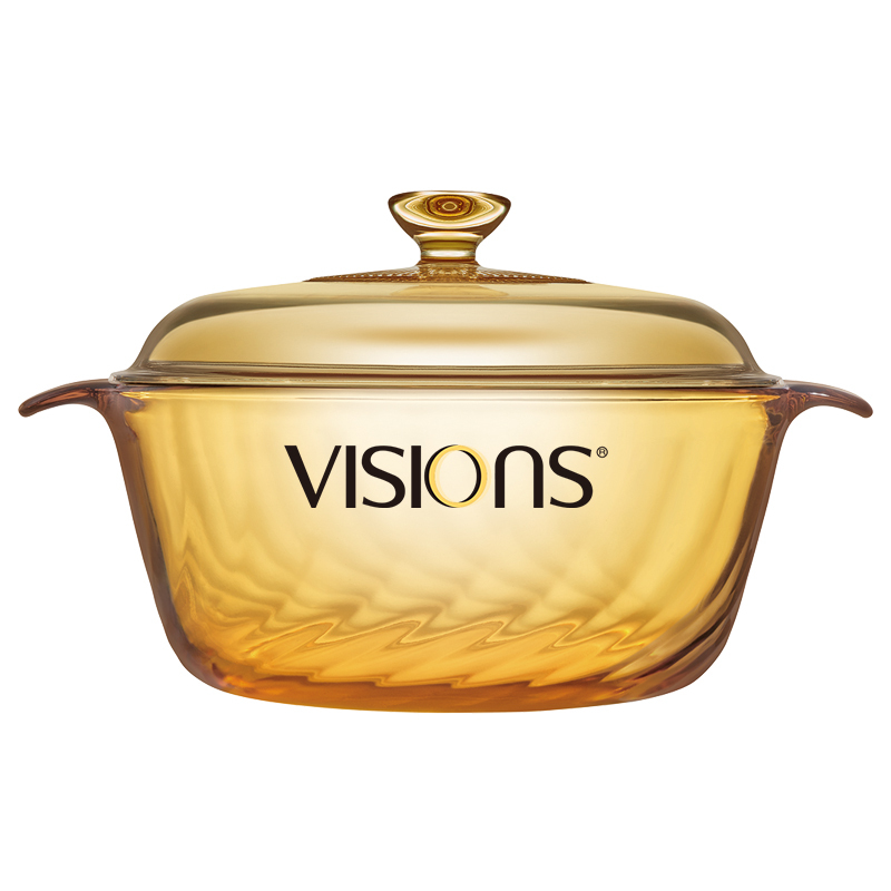 美国康宁(VISIONS) 家用晶炫透明汤锅 3.8L炖锅汤锅煲汤明火直烧玻璃锅 耐高温透明琥珀色锅