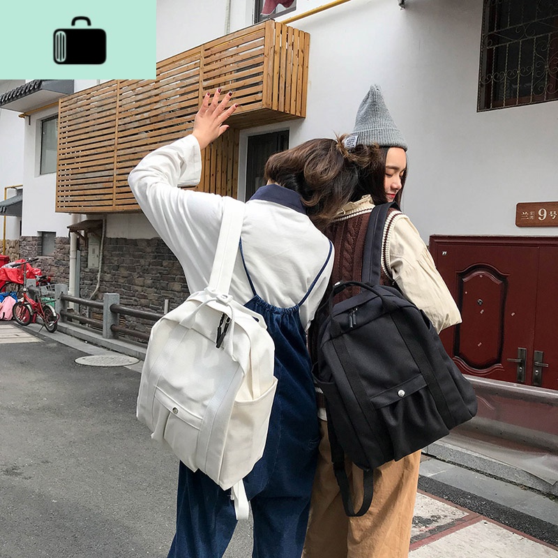 韩版新款chic简约双肩包女包ins帆布百搭旅行背包休闲大学生书包NEW LAKE高清大图