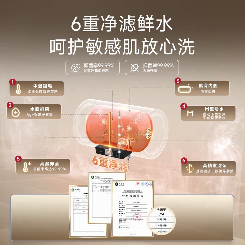 万家乐电热水器U7一级能效8倍大水量80升节能健康杀菌 家用洗澡储水式3000W速热高清大图