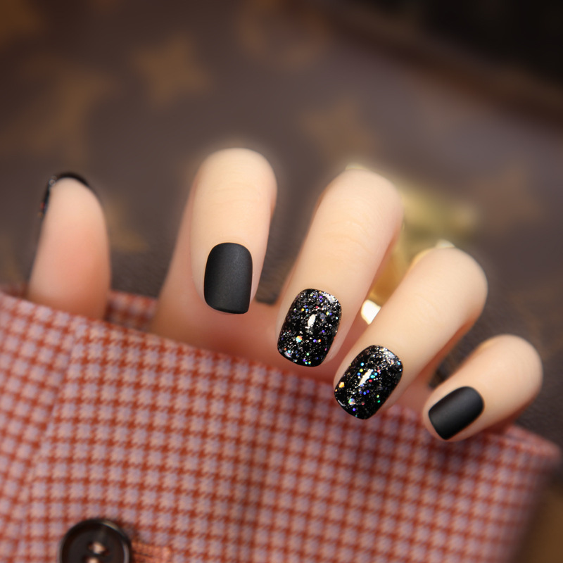 短款显白穿戴甲片半透星空闪粉光疗美甲贴片2020年假指甲成品s732胶水