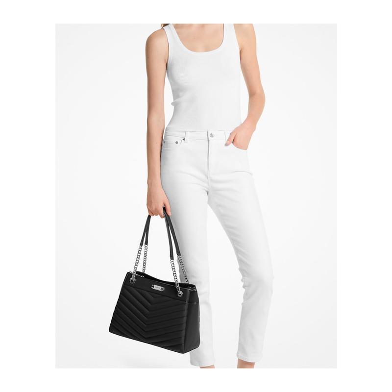 迈克·科尔斯(MICHAEL KORS)女士单肩包银色五金绗缝手提包大容量
