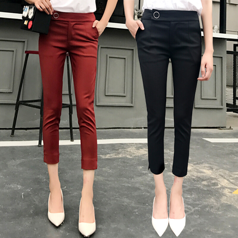 西装裤女夏季薄款彩色中裤韩版修身显瘦热裤小脚休闲裤七分裤子女