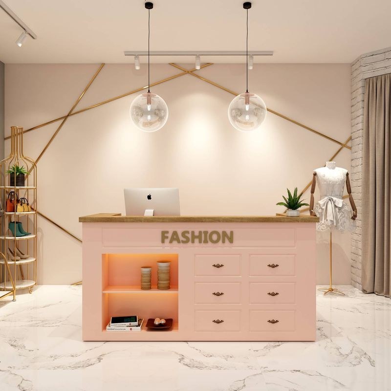 服装店收银台店铺小型女装店柜台北欧美甲店吧台桌美容院接待前台视频