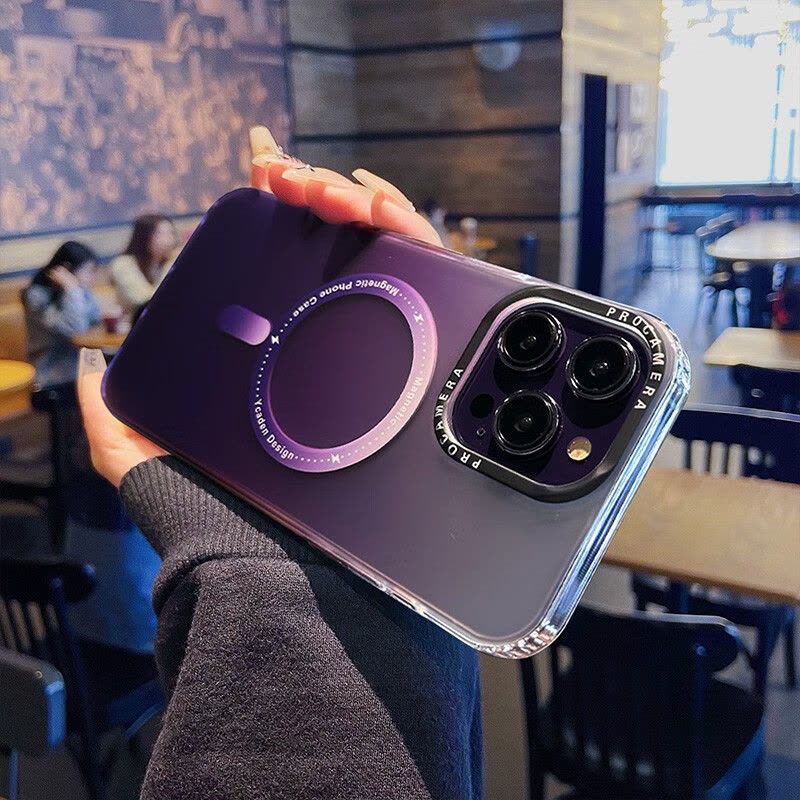安美宝 苹果15/14/12手机壳iphone14promax保护套13pro手机壳磁吸壳全包防摔磨砂感暗紫色磨砂渐变壳图片