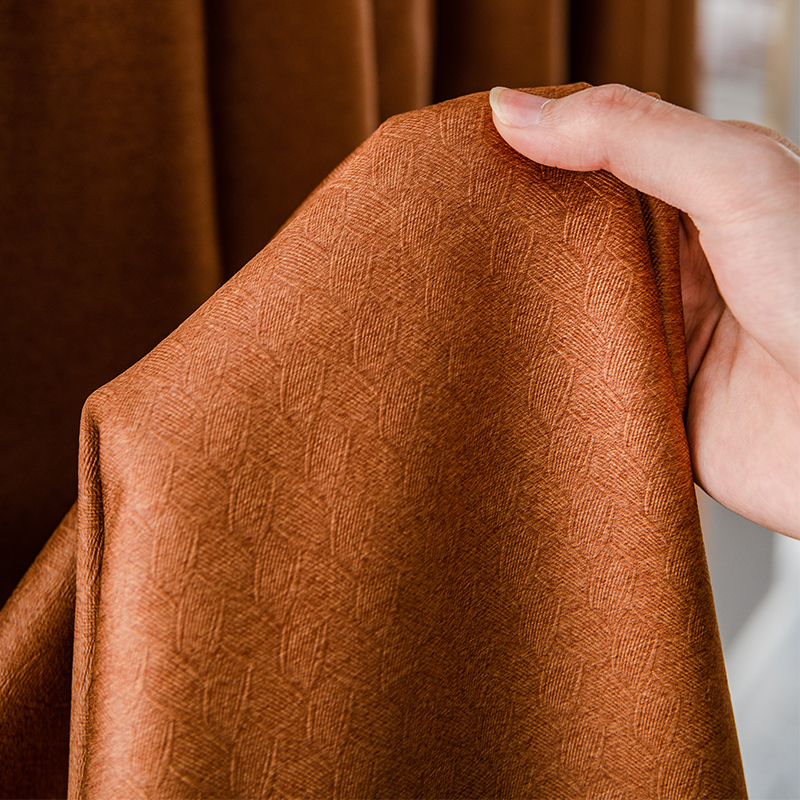 幸福派 遮光窗帘北欧简约现代挂钩窗帘打孔窗帘飘窗客厅帘子遮阳布3D电雕压花窗帘儿童窗帘轻奢卧室挂钩纯色窗帘遮光布 禅意-橙色 【挂钩款】定制每米价格