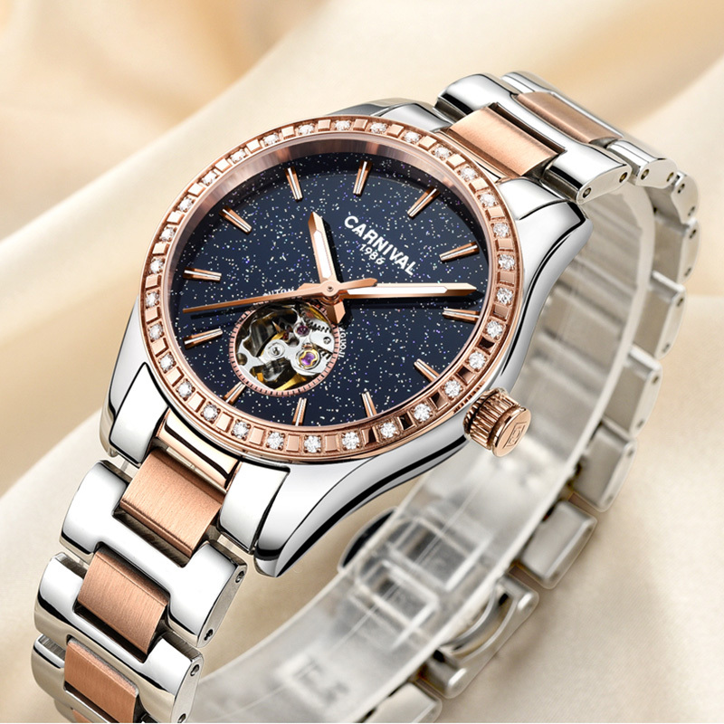 瑞士嘉年华carnival手表新款女士全自动机械表女表星空系列简约休闲