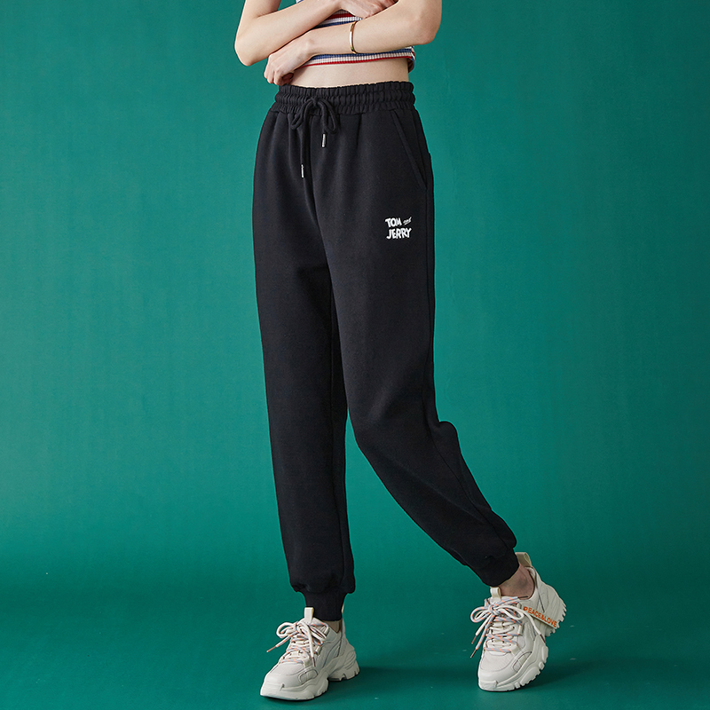 200元任选3件唐狮春季新款休闲裤女高腰显瘦灰色运动裤女宽松束脚卫裤