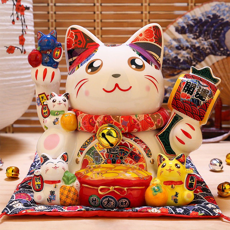猫摆件开业大小号店铺收银台家居礼品陶瓷存钱储蓄罐 三维工匠 9寸千客万来_474