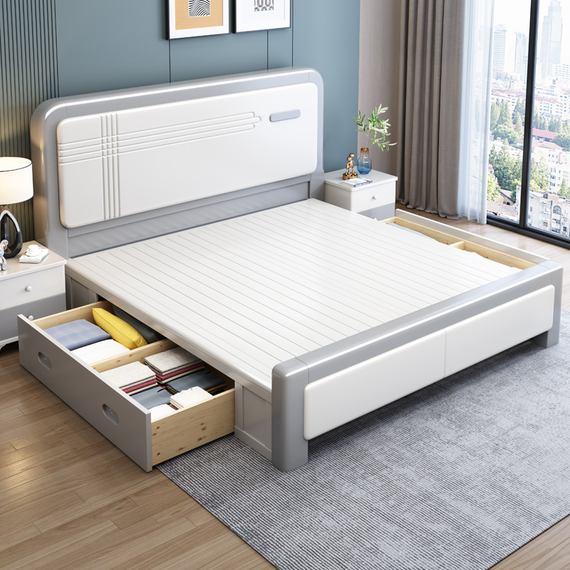 新中式床实木床双人床橡胶木白色现代简约1.8米主卧双人床1.5米高清大图