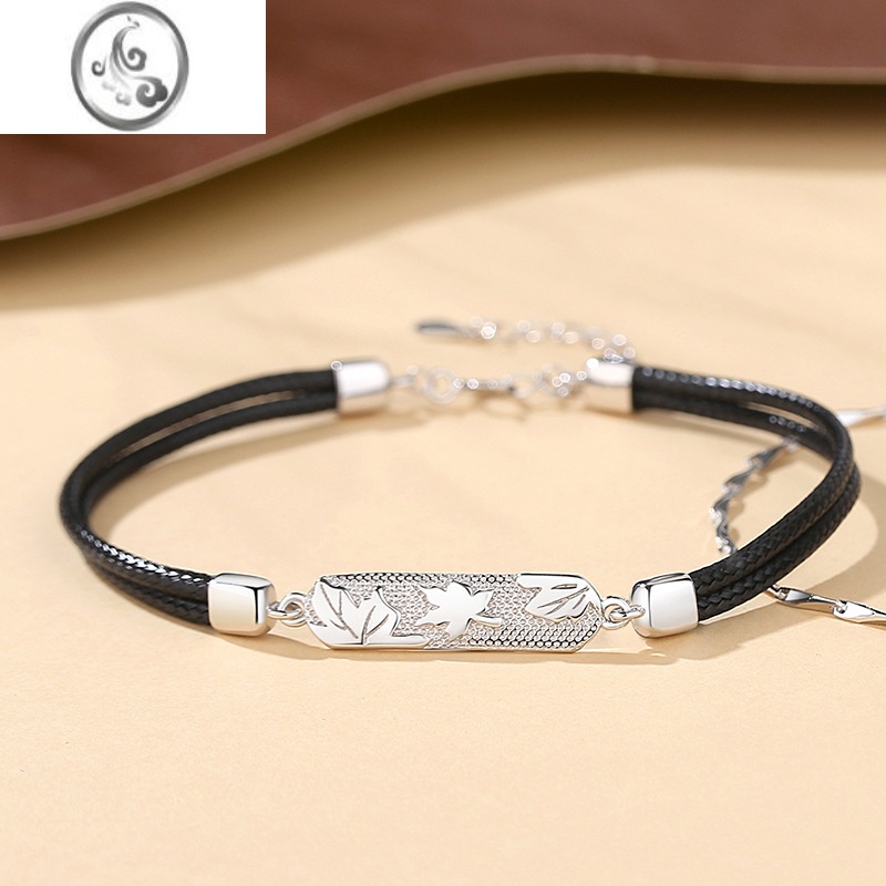 JiMi原创枫叶恋人情侣手链S925银一对森系小众设计叶子手绳女七夕礼物