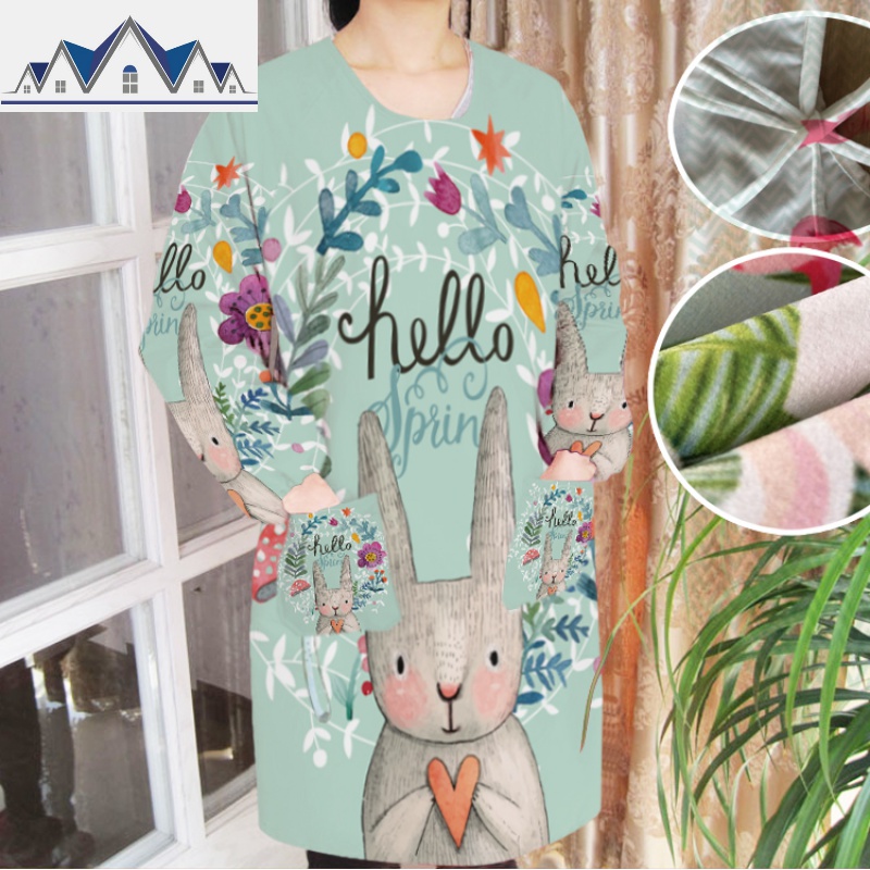 可爱兔子韩版时尚带袖围裙袖套厨房衣服成人女夏季薄款 三维工匠高清大图